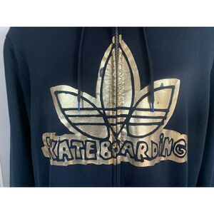 Adidas Skateboarding Men’s  Gold  Foil Trefoil  Zip Up Hoodie  Black  Size XL